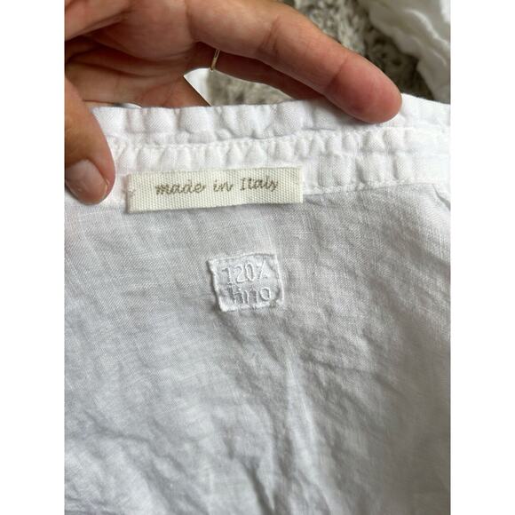 120 Lino Top Womens Ruffle Button Up Linen Shirt Blouse Long Sleeve - Picture 3 of 6